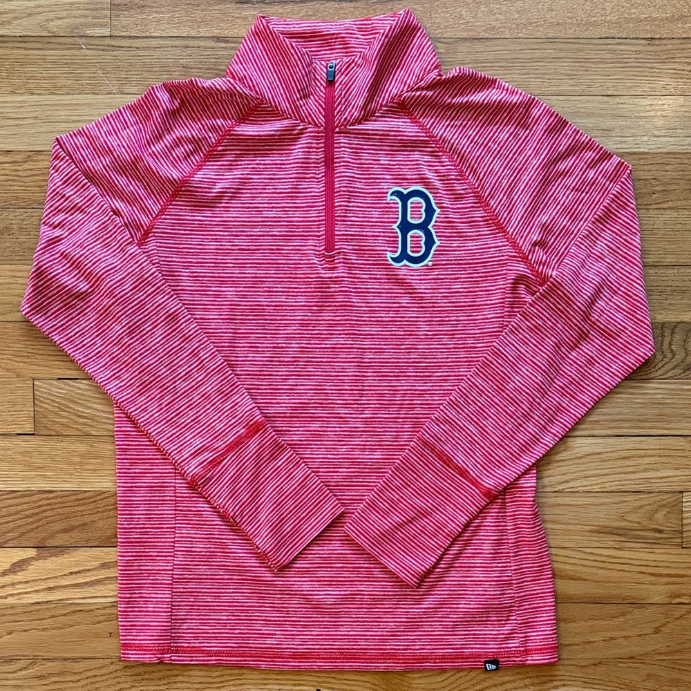 New Era Red and White Striped Quarter-Zip Pullover